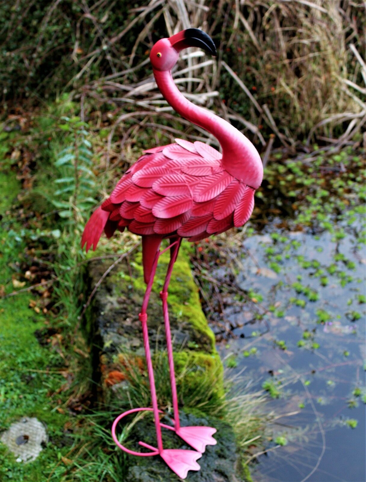 Metal Pink Garden Flamingo Ornament - Free standing 100CM