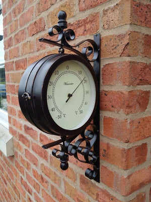 Outdoor Garden Wall Clock & Thermometer with Bracket