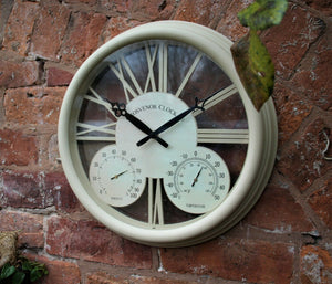 Vintage Styled Outdoor Garden Clock with Thermometer and Hygrometer