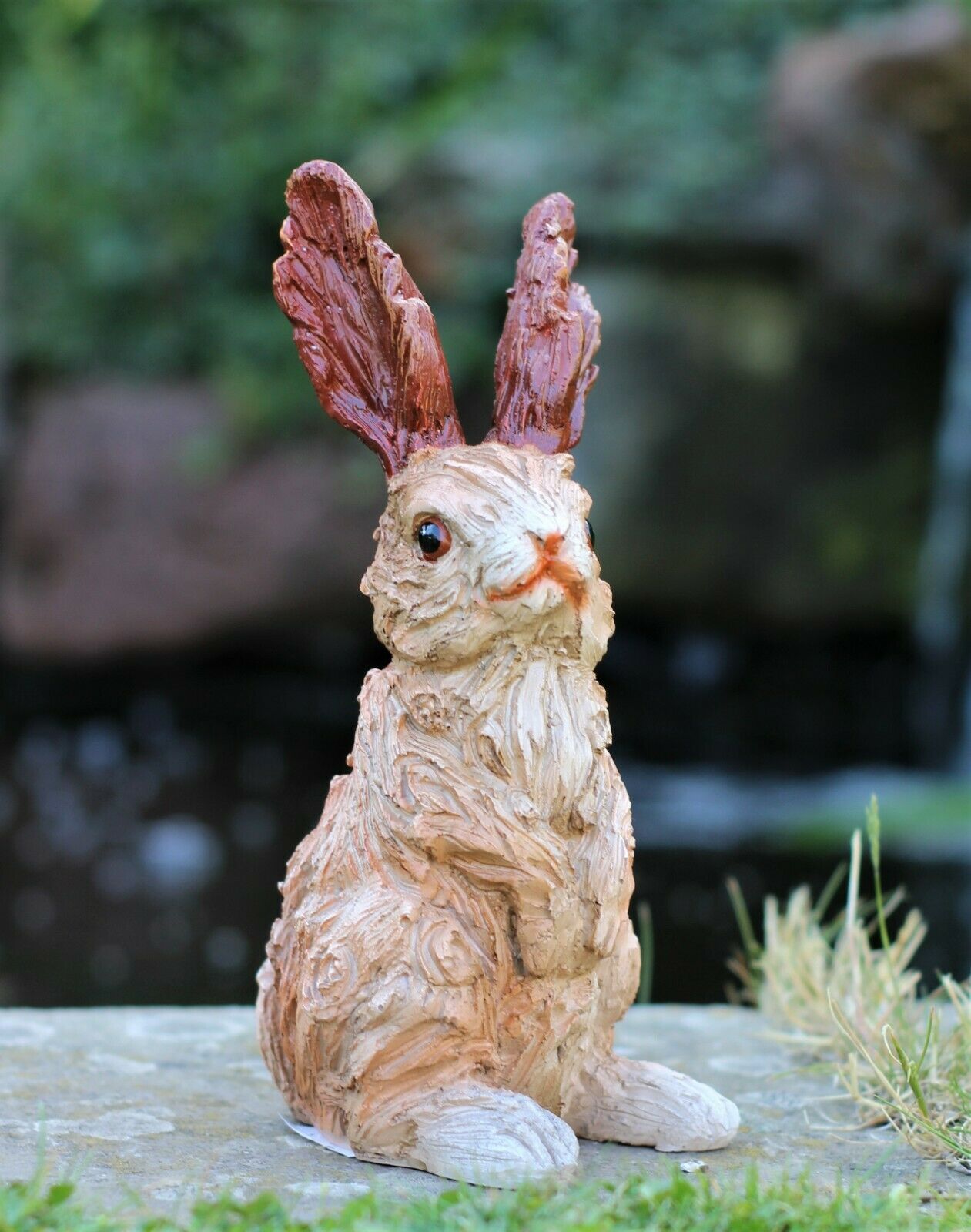 Wood Effect Wild Hare Garden Ornament 38cm and 20cm