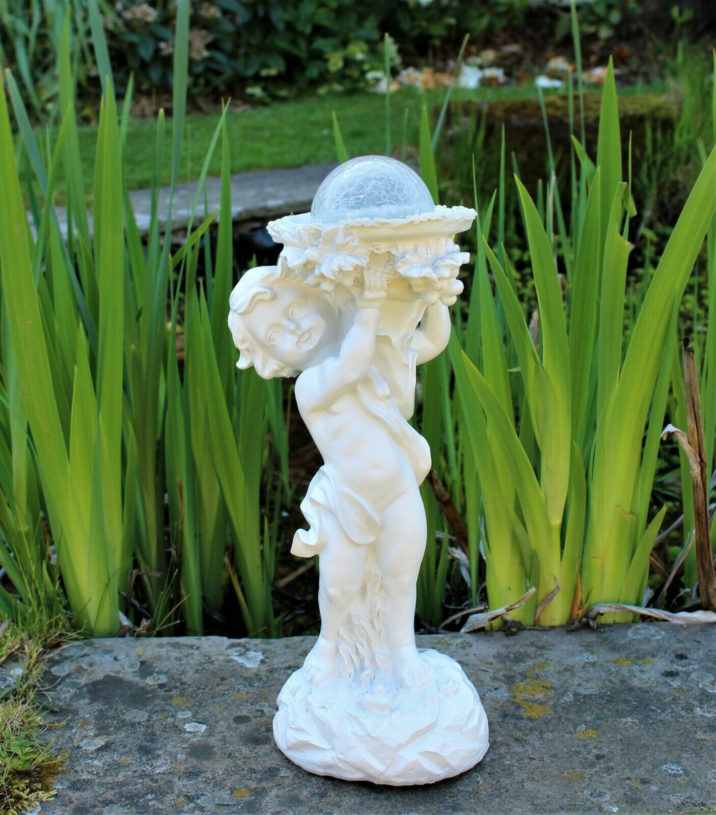 Solar Powered Ornament Cherub Garden Statue