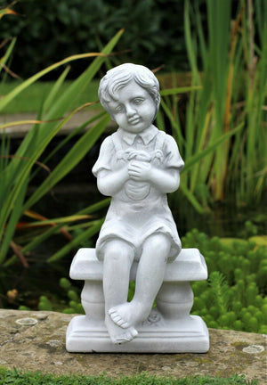 Grey Boy or Girl Cherub Garden Ornament Figures