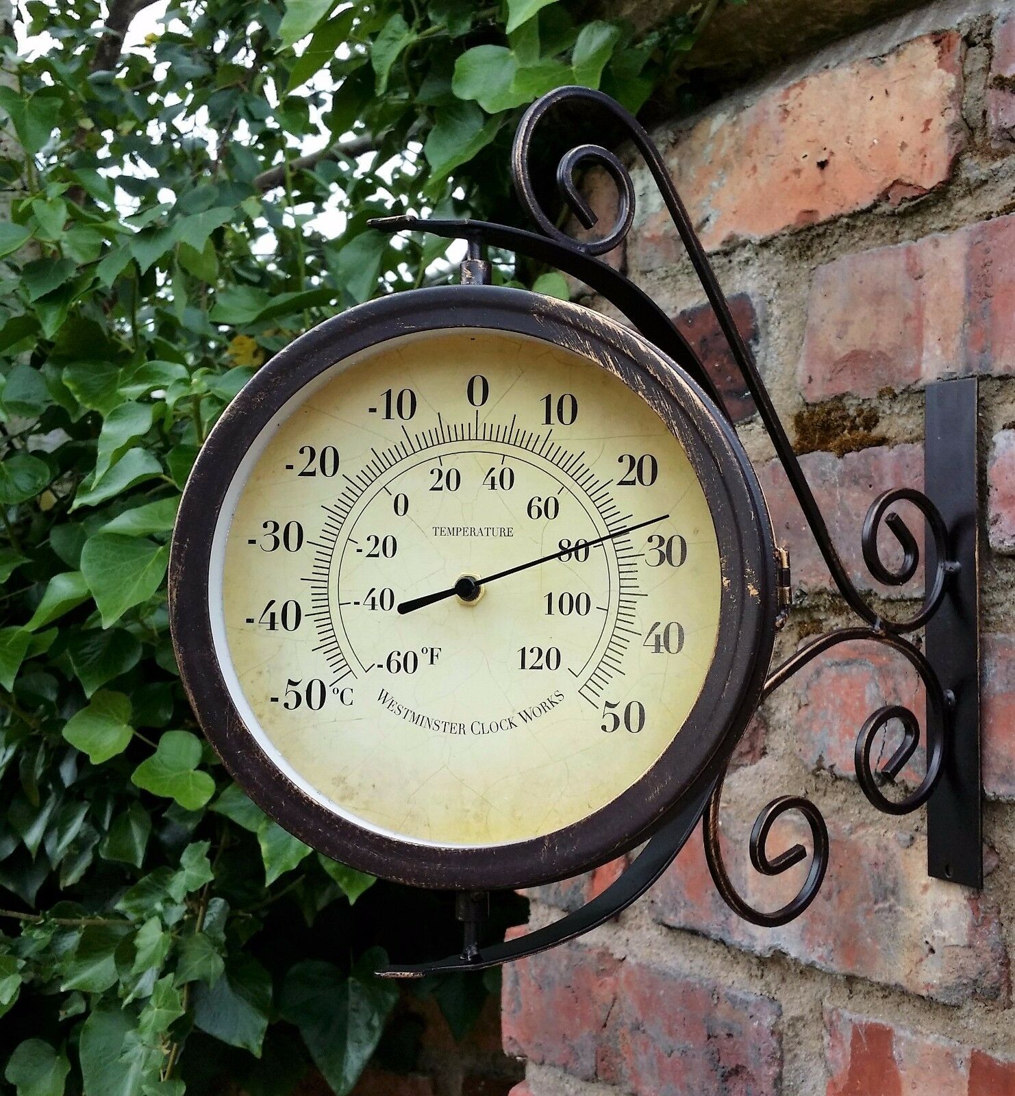 Outdoor Garden Clock & Thermometer with Bracket