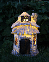 Large Solar Powered Fairy House - Thatched Roof