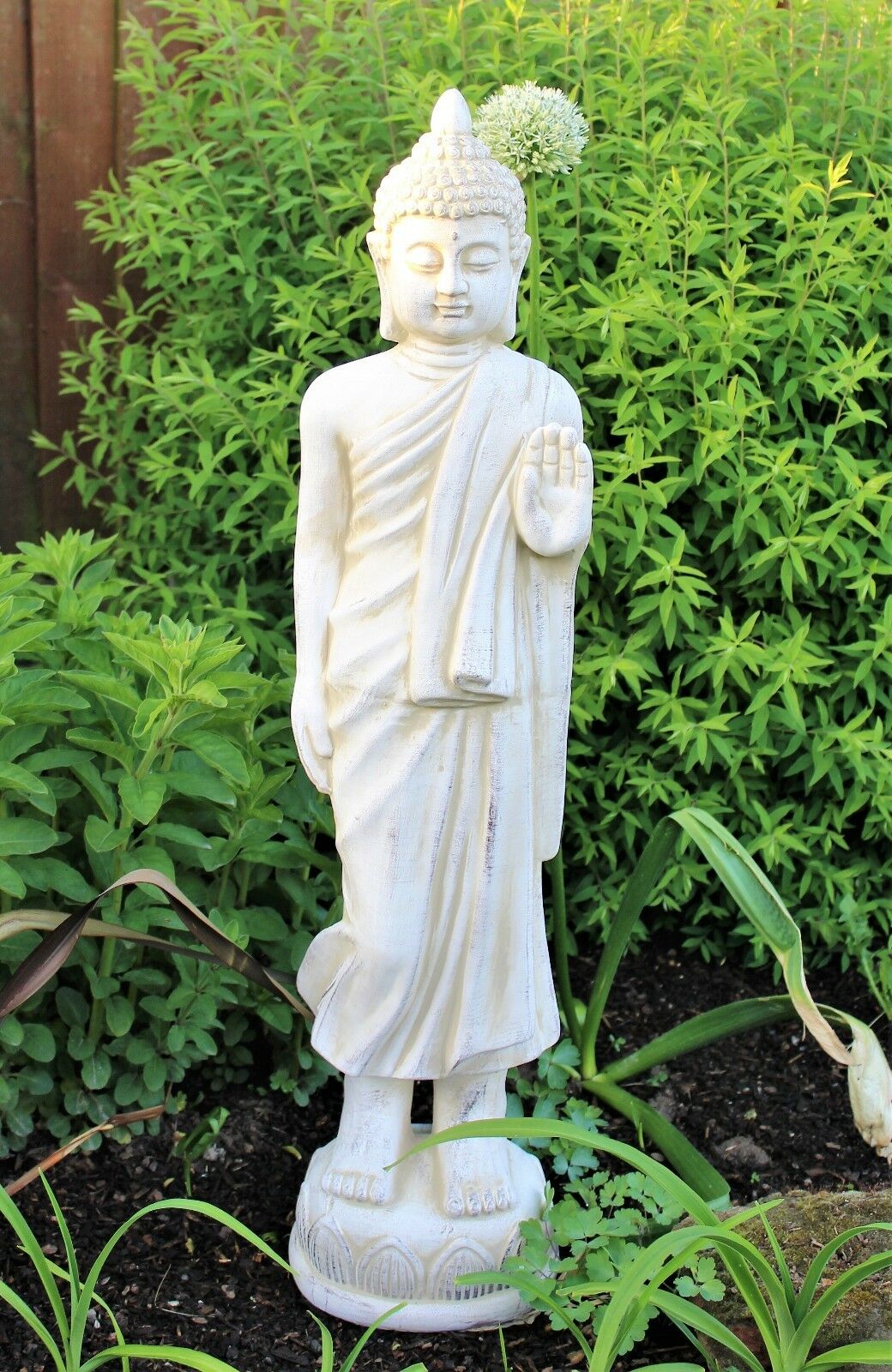 Cream Tall Standing Buddha Statue