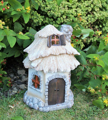 Large Solar Powered Fairy House - Thatched Roof