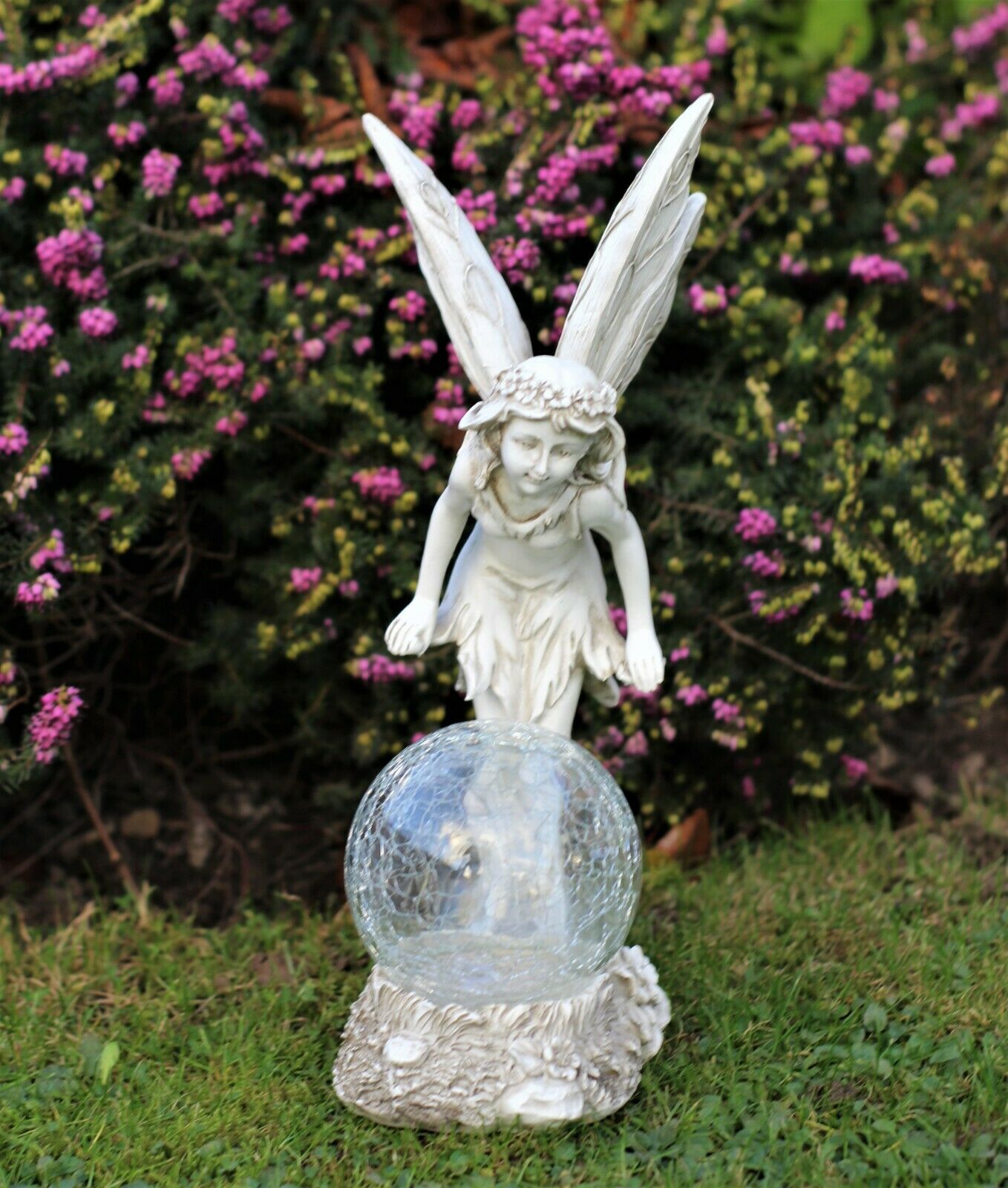 Solar Grey Fairy with a Glass Ball Garden Ornament