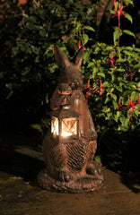 Rust Rabbit with Lantern Garden Ornament