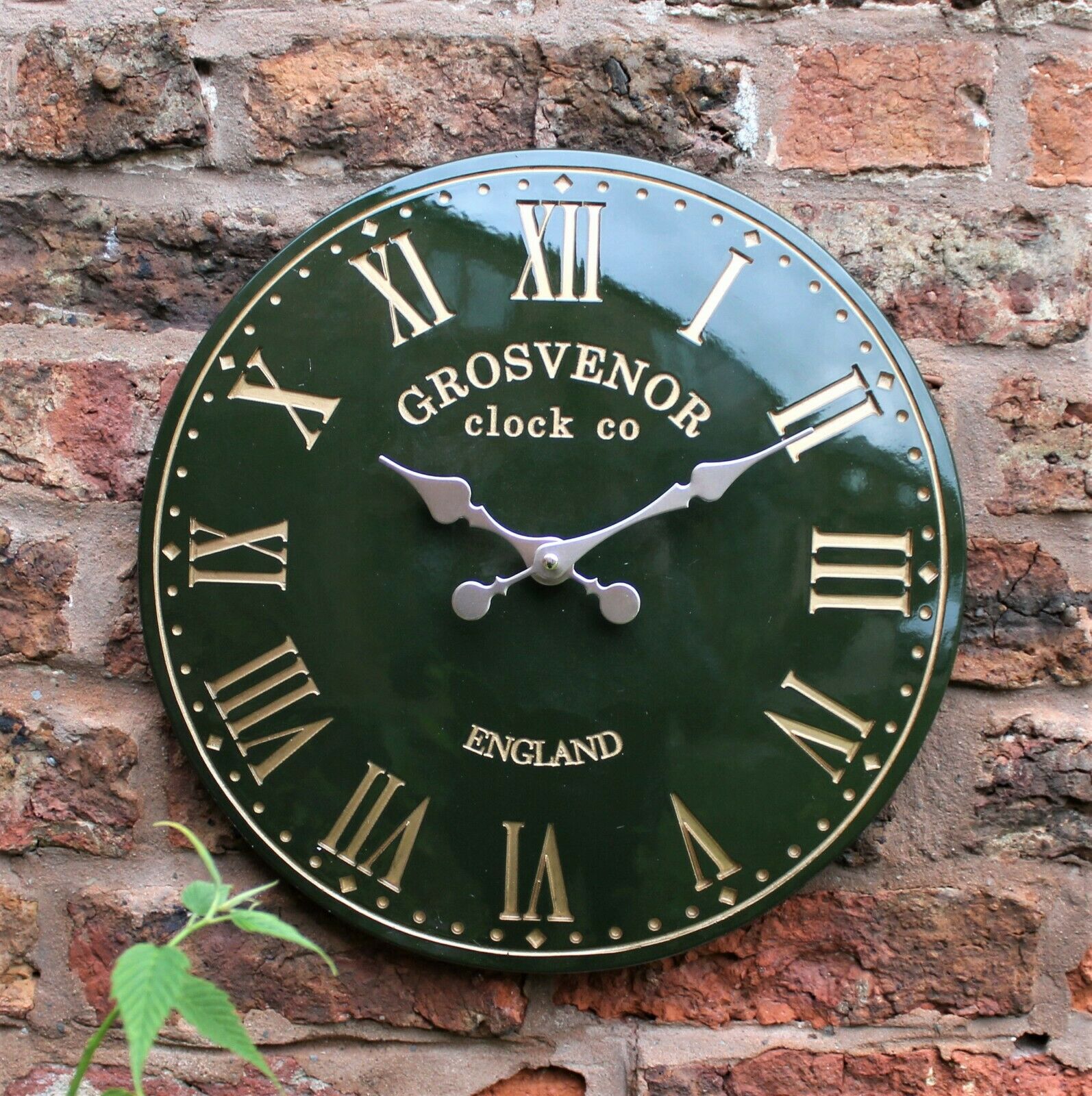 Green Garden Wall Station Clock Roman Numerals