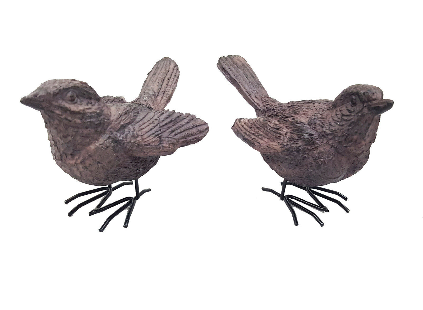 A Pair of Stone Effect Wren Bird Ornaments