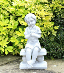 Grey Boy or Girl Cherub Garden Ornament Figures