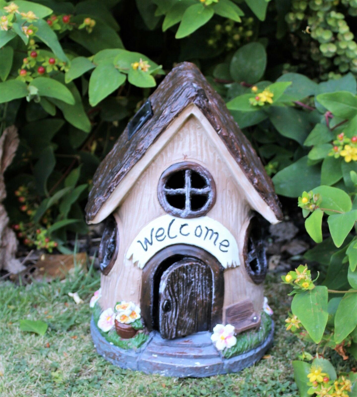 Large Solar Powered Fairy House - Welcome Sign