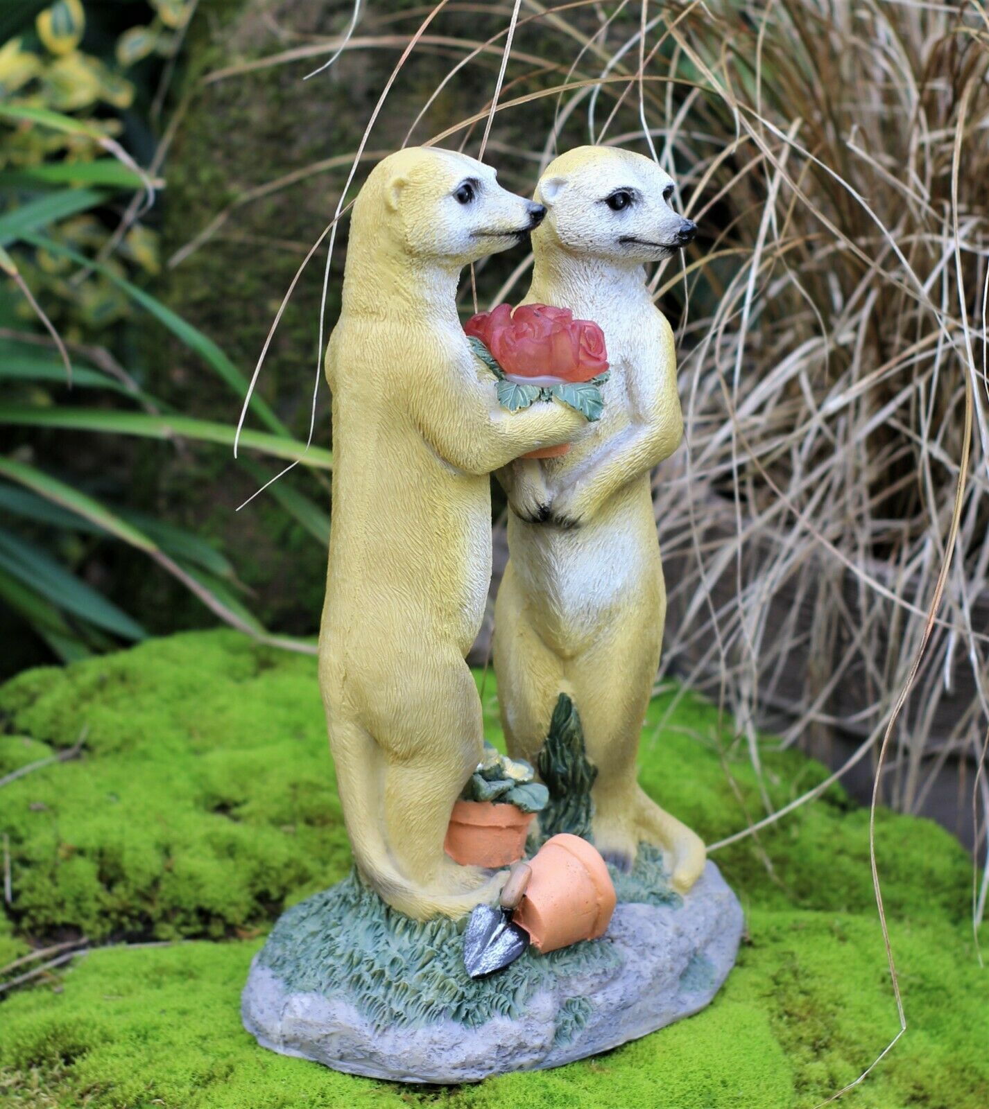 Valentine Solar Meerkat Couple Garden Ornament