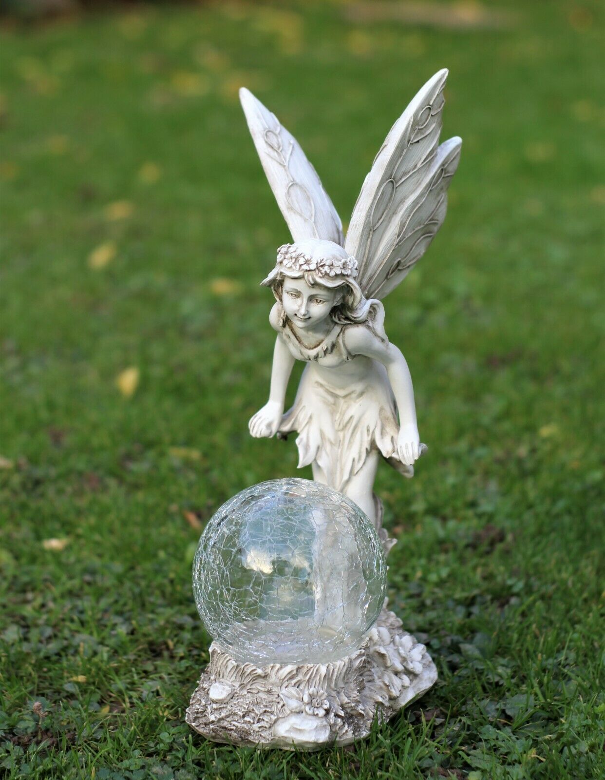 Solar Grey Fairy with a Glass Ball Garden Ornament