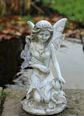 Solar Grey Kneeling Fairy Garden Ornament