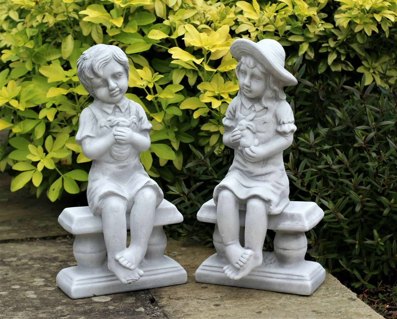 Grey Boy or Girl Cherub Garden Ornament Figures