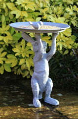 Wild Hare Rabbit Statue & Garden Ornament with Bird & Bath Feeder