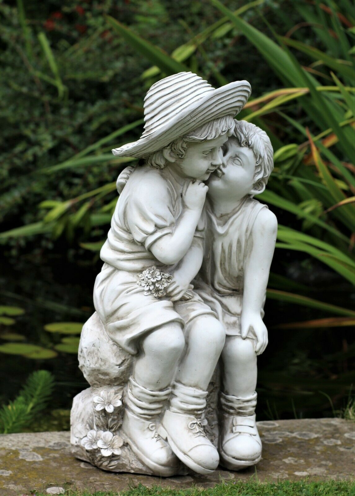 Garden Ornament Sitting Boy and Girl