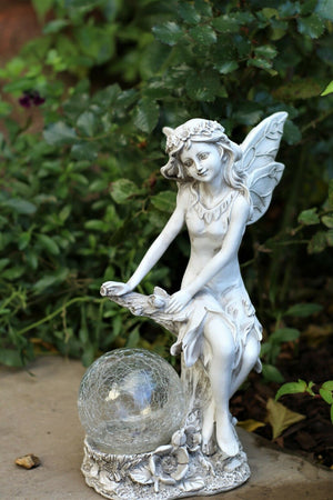Solar Grey Sitting Fairy Garden Ornament