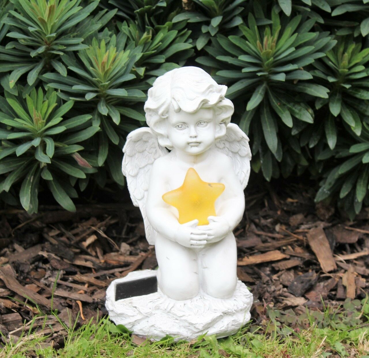 Solar Powered Angel Cherub Star - Stone Effect