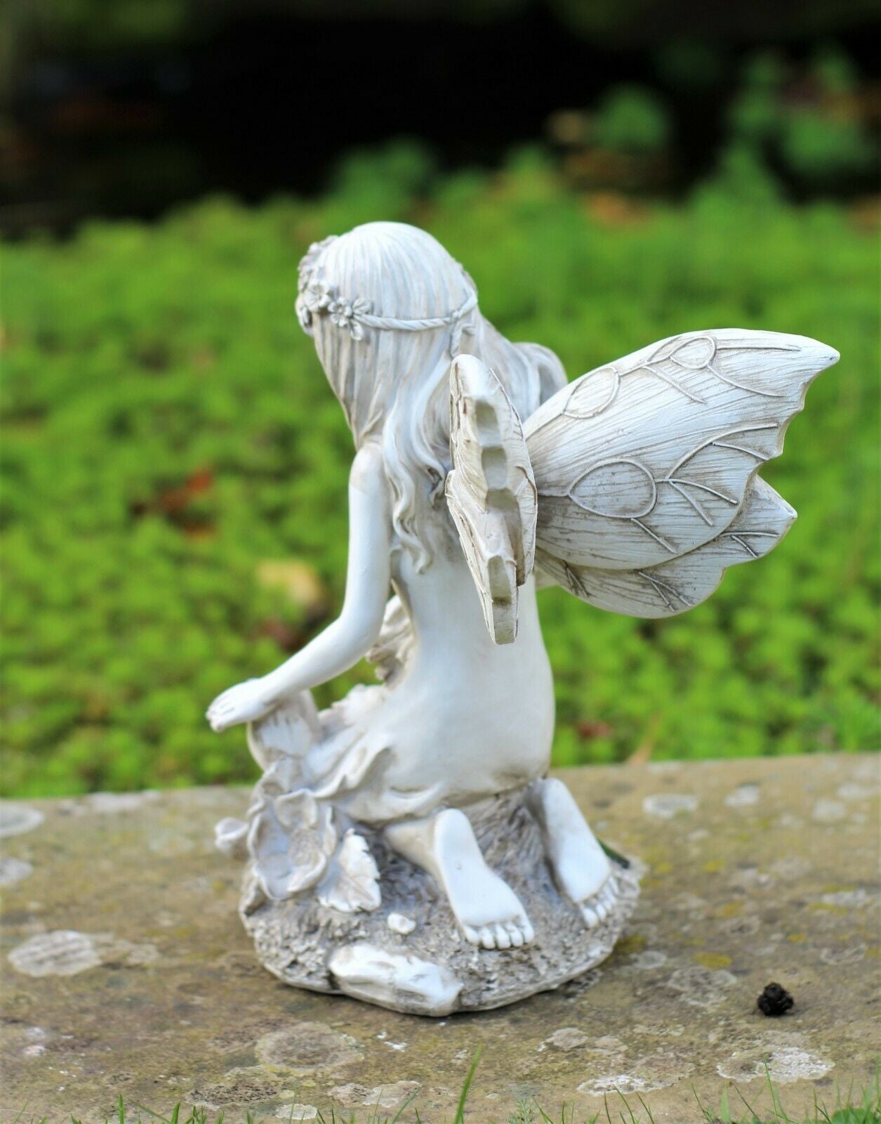 Solar Grey Kneeling Fairy Garden Ornament