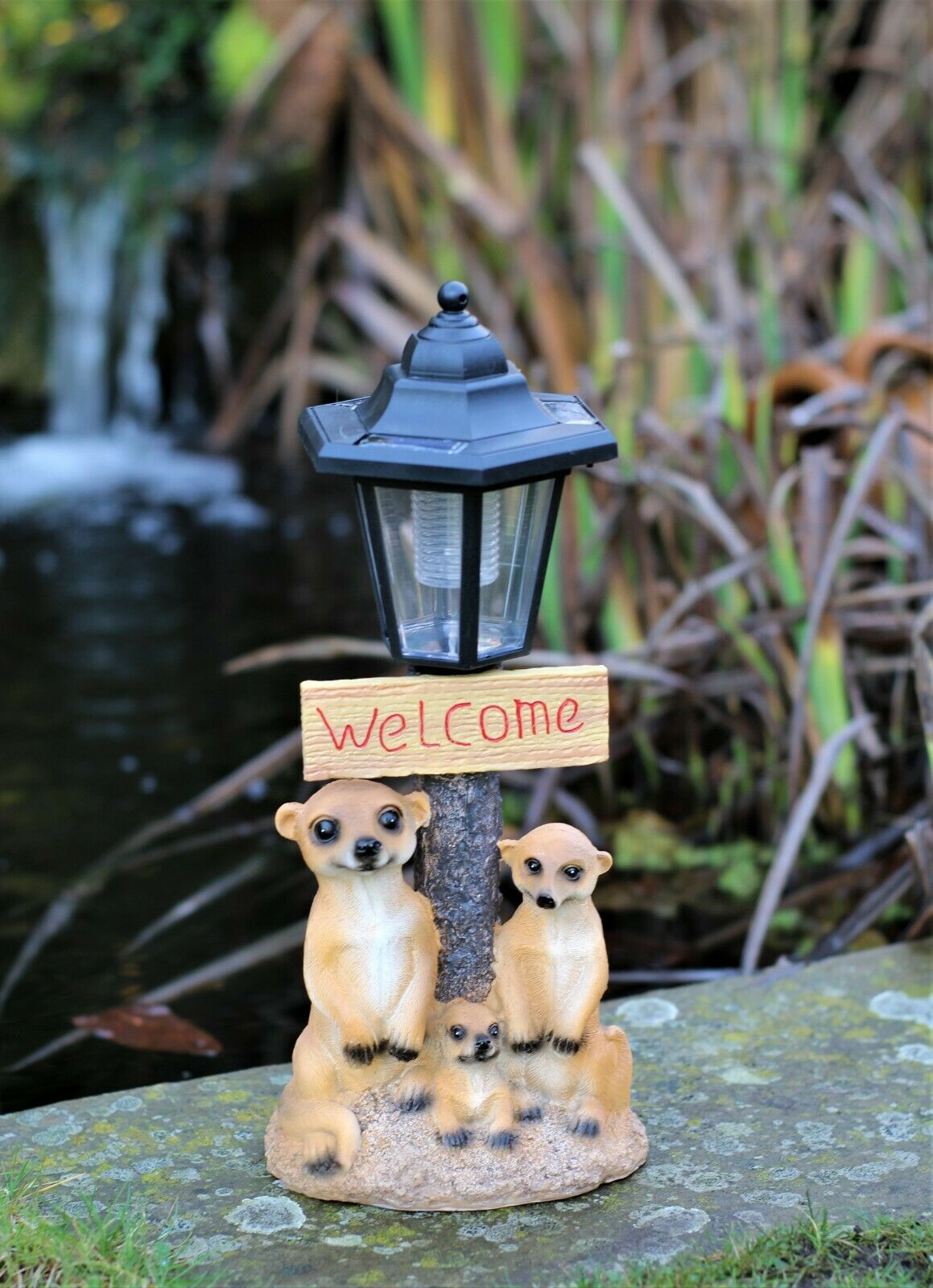 Solar Garden Meerkat Welcome Sign with Lantern