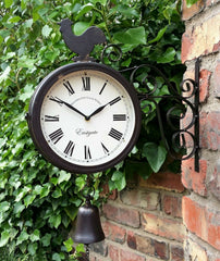 Double Sided Cockerel Garden Wall Clock