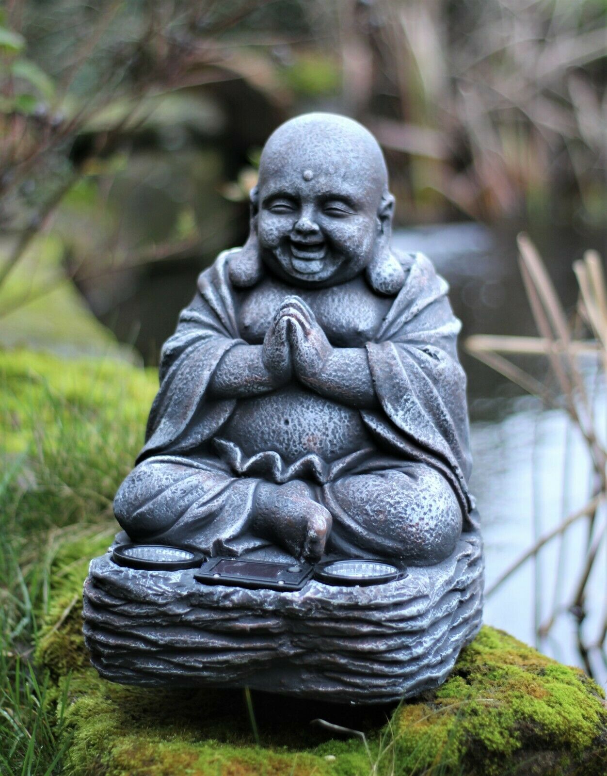 Sitting Stone Effect Solar Buddha 36cm