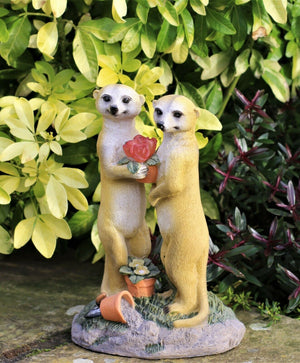 Valentine Solar Meerkat Couple Garden Ornament