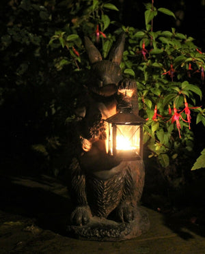 Rust Rabbit with Lantern Garden Ornament