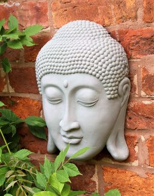 Grey Stone Buddha Head Wall Plaque