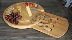 Oval Bamboo Cheese Board with Slide Out Draw & 4 Knives