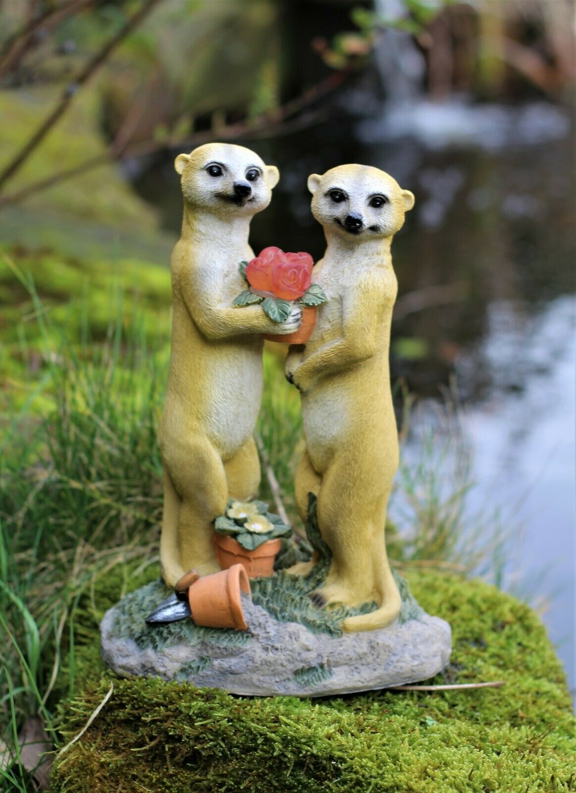 Valentine Solar Meerkat Couple Garden Ornament