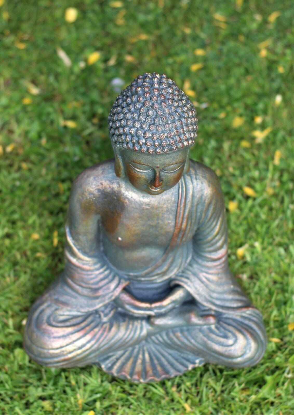 Garden Ornament Sitting Buddha Bronze Stone Zen Effect Outdoor Indoor Statue