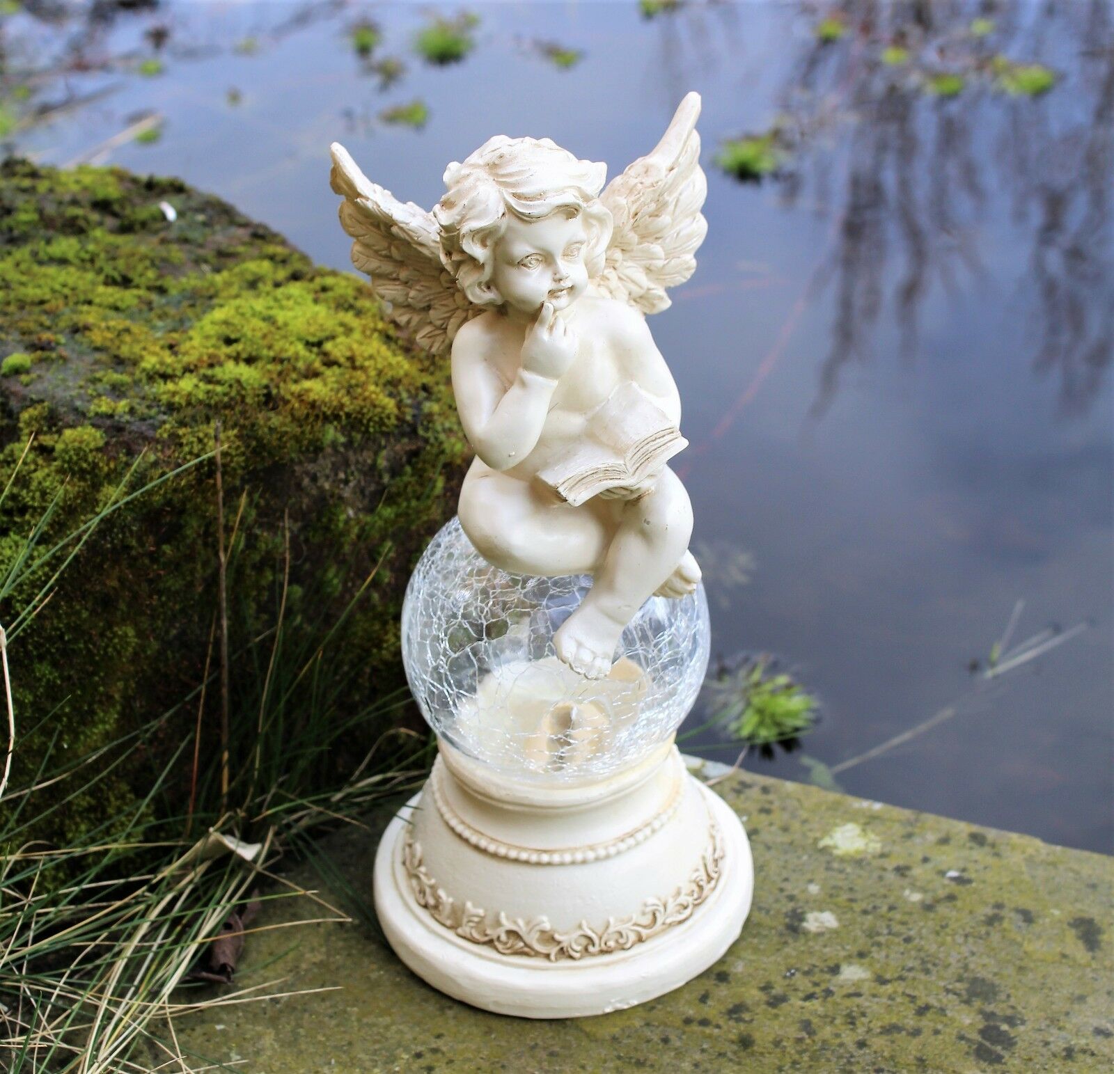 Solar Powered  Sitting Cherub Ornament