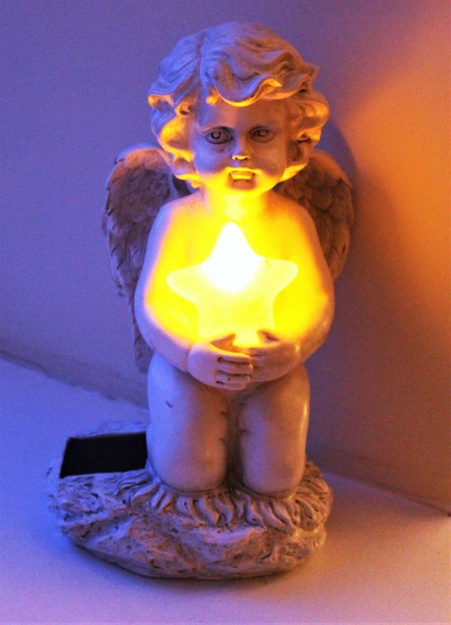 Solar Powered Angel Cherub Star - Stone Effect