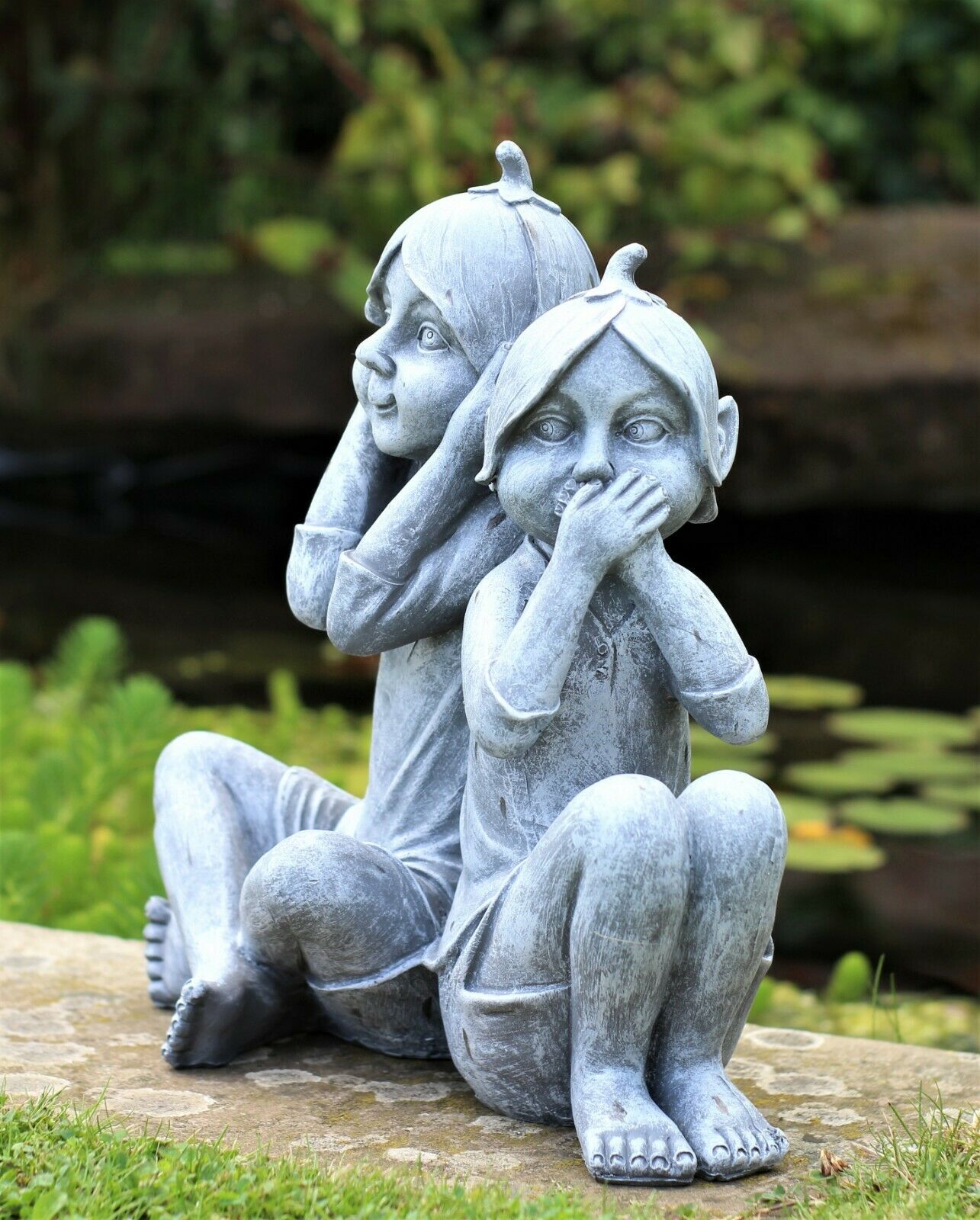 Hear No Evil Speak No Evil Pixie Garden Ornament