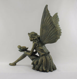 Antique Bronze Large Sitting Fairy Sculpture