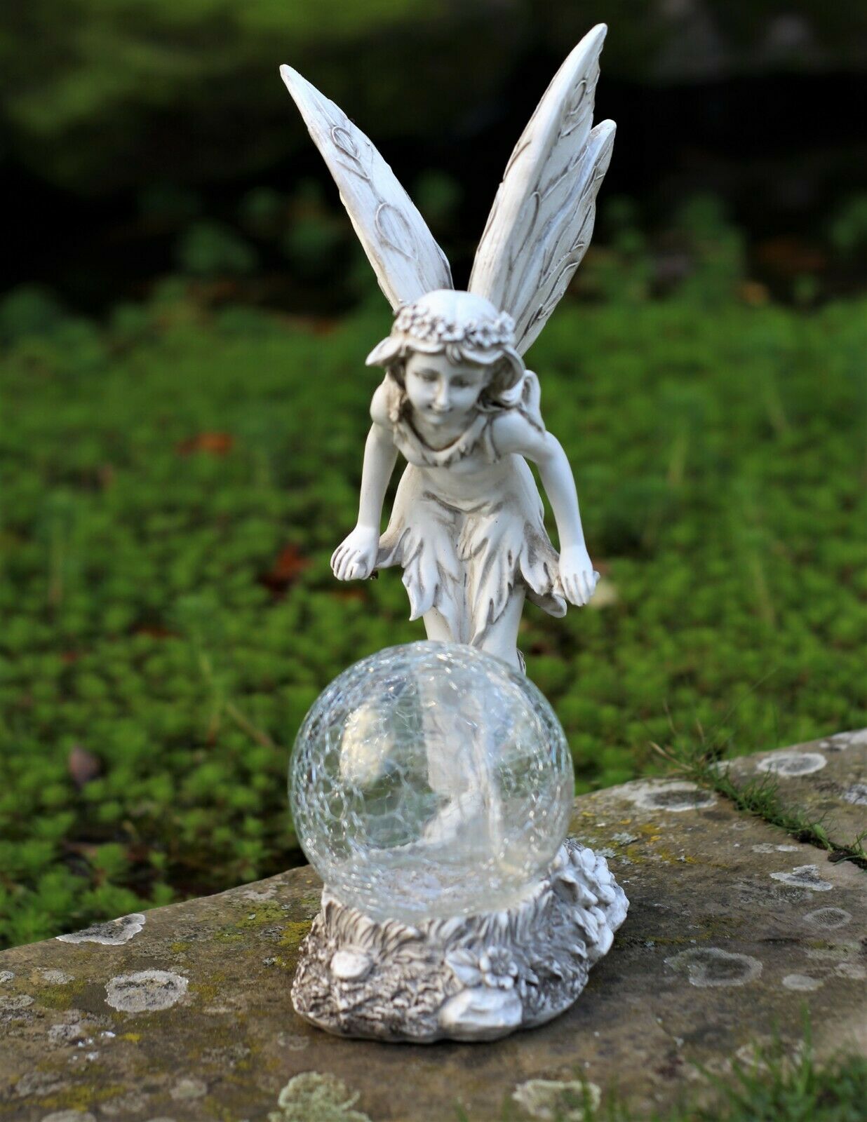 Solar Grey Fairy with a Glass Ball Garden Ornament