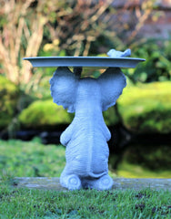 Grey Elephant Statue with Bird & Bath Feeder