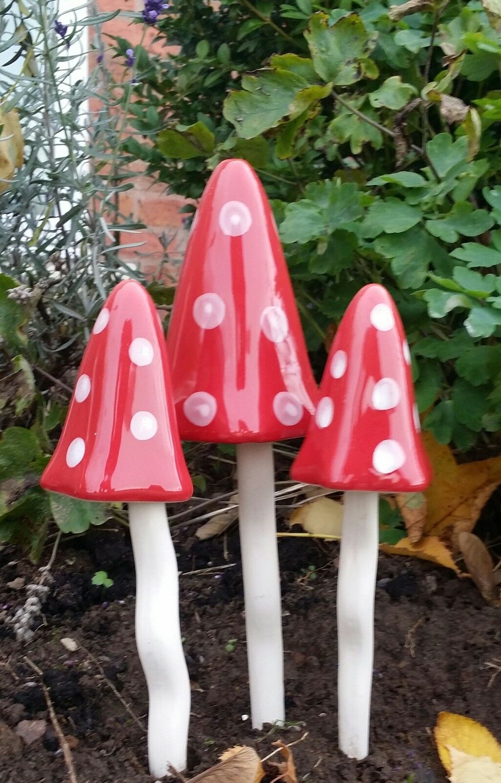 A set of 3 Chiming Ceramic Toadstools - Red Spots