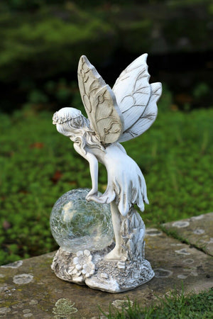 Solar Grey Fairy with a Glass Ball Garden Ornament