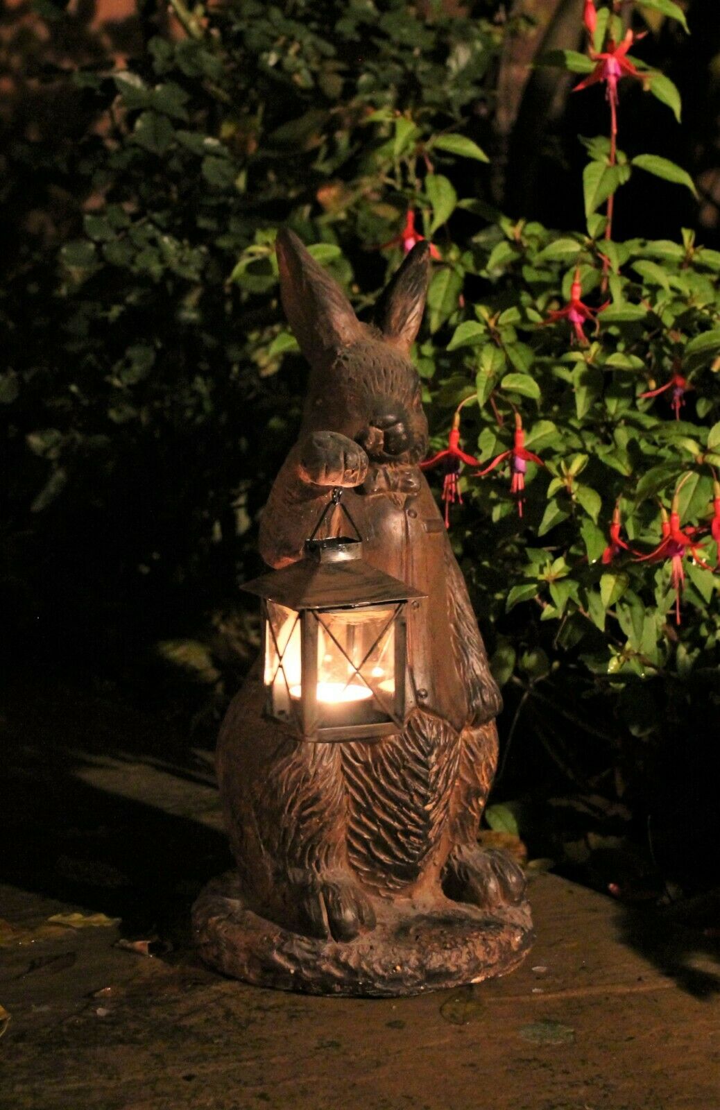 Rust Rabbit with Lantern Garden Ornament