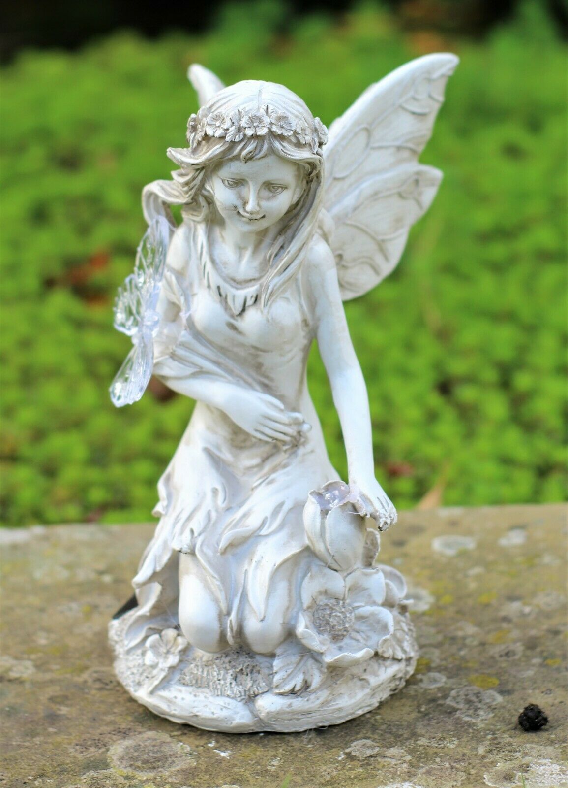 Solar Grey Kneeling Fairy Garden Ornament