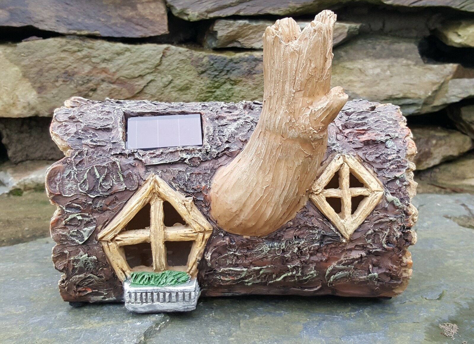 Solar Powered Log Mystical Fairy House - Colour Changing