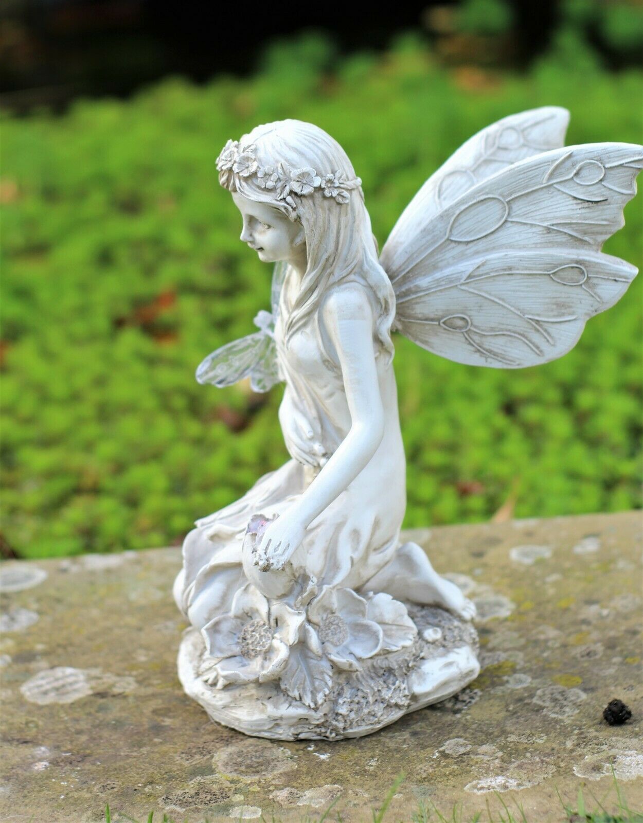 Solar Grey Kneeling Fairy Garden Ornament