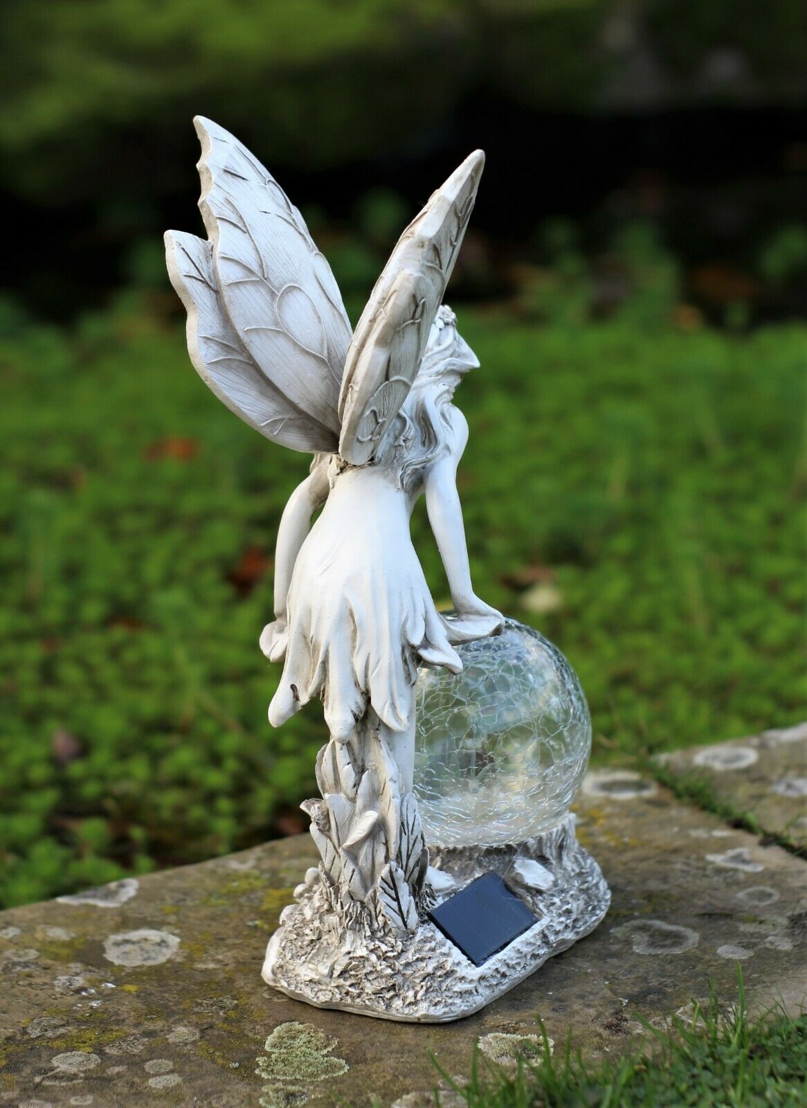 Solar Grey Fairy with a Glass Ball Garden Ornament