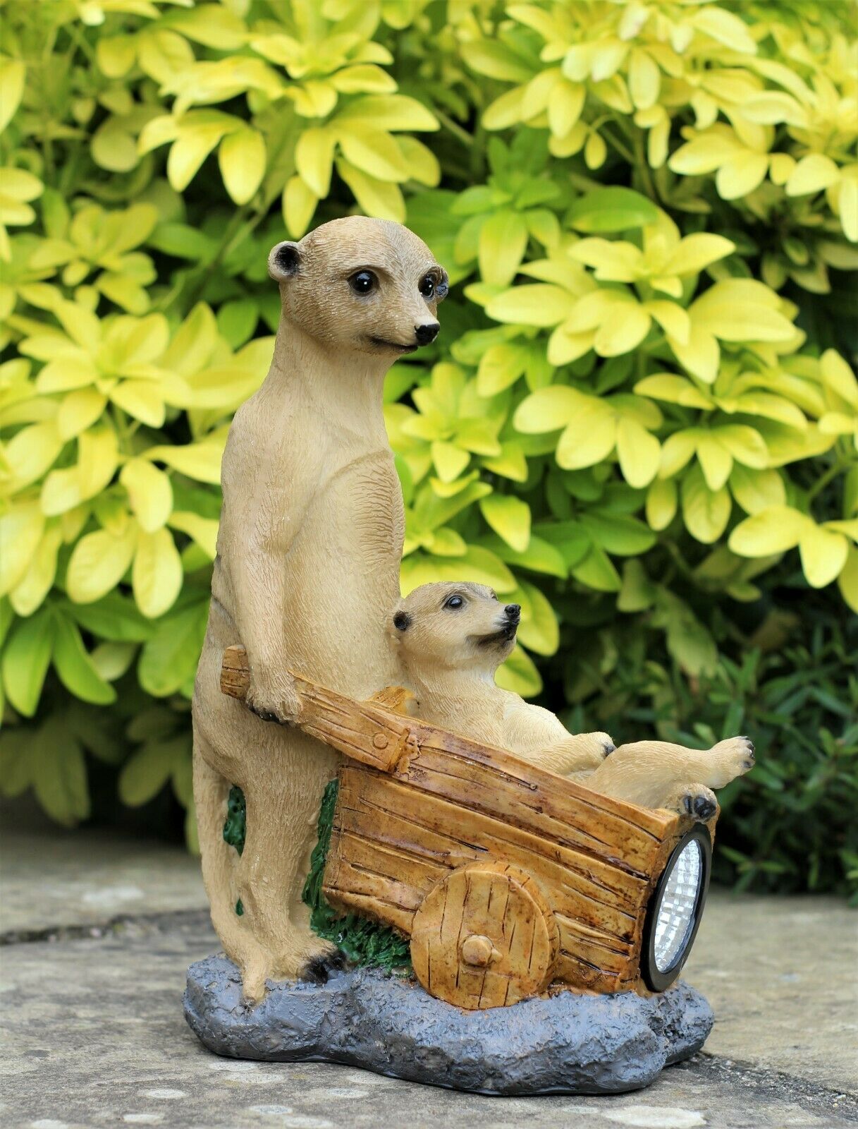 Solar Meerkat Family with Wheelbarrow Garden Ornament