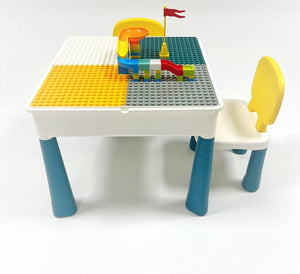 Indoor & Outdoor Kids 5-in-1 Build & Play Activity Table with Two Chairs