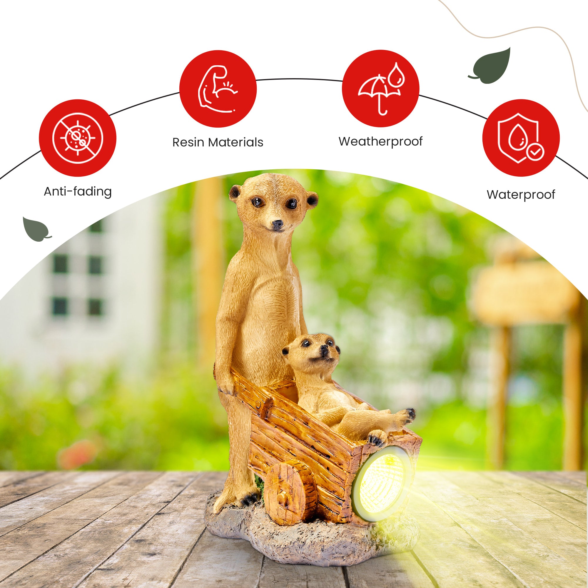 Solar Meerkat Family with Wheelbarrow Garden Ornament